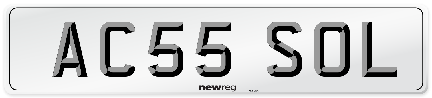 AC55 SOL Number Plate from New Reg